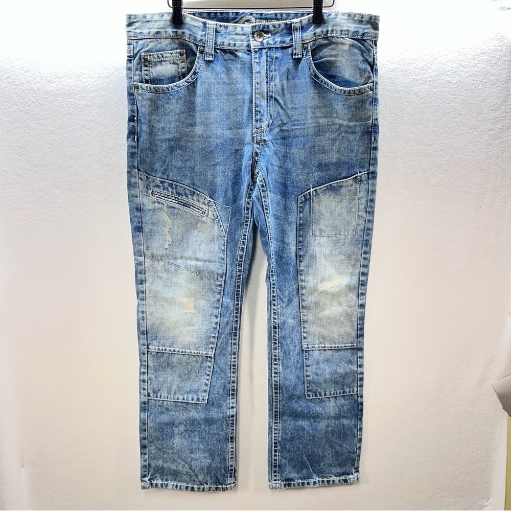 Request Jeans Relaxed Straight Leg Mens 36/30 Blue‎ Denim Double Knee 2849